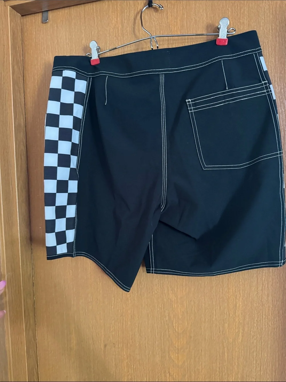Quiksilver Black Boardshorts with White Checkerboard Side Panels